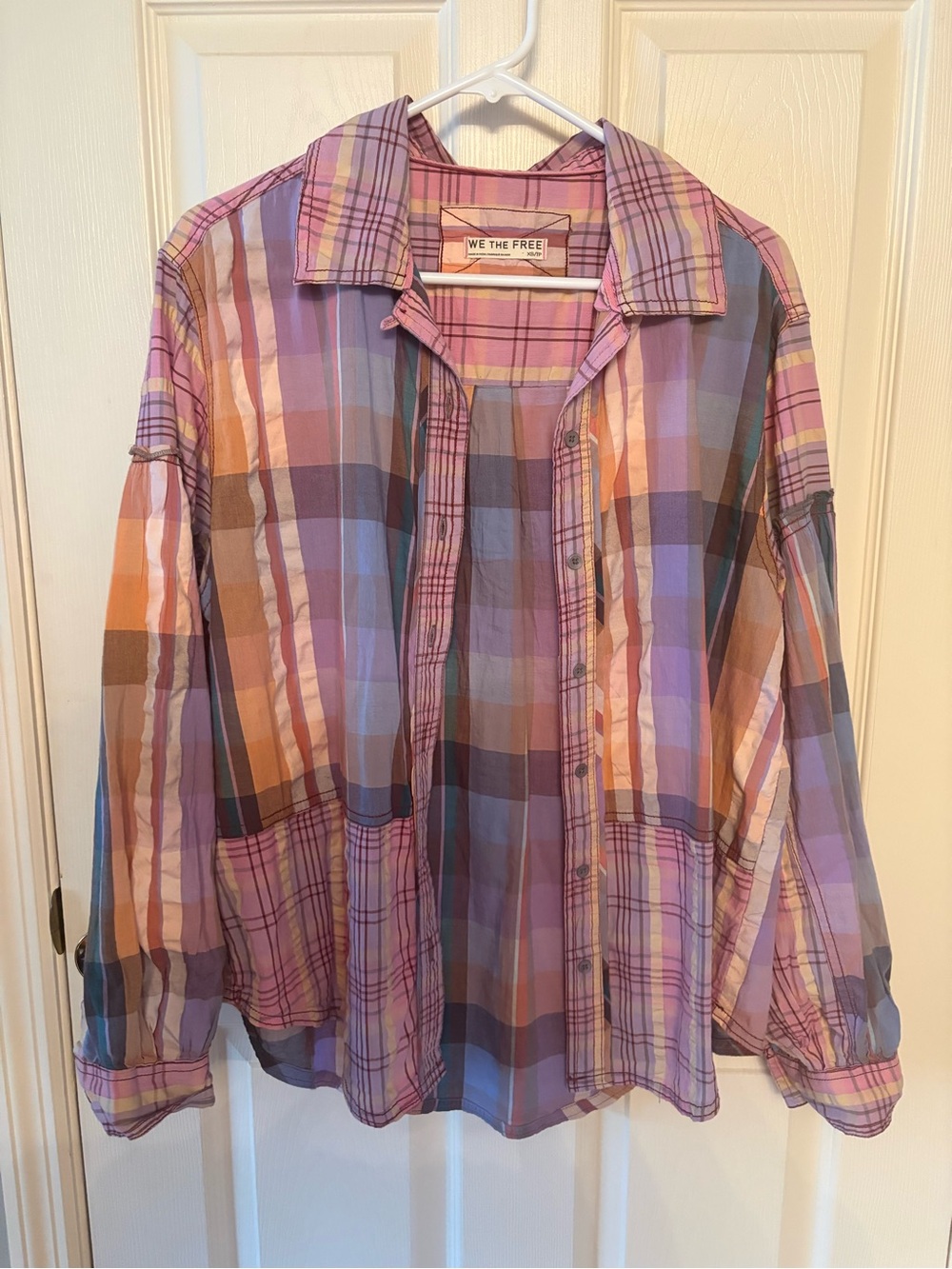 We The Free Plaid Button-Up Shirt in Lavender and Peach